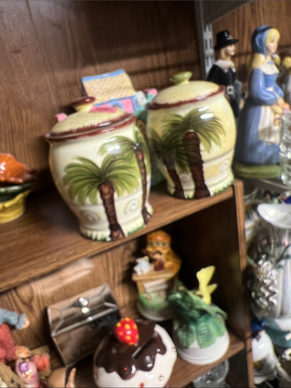 Palm Tree Ceramic Canister Set - Cream & Green